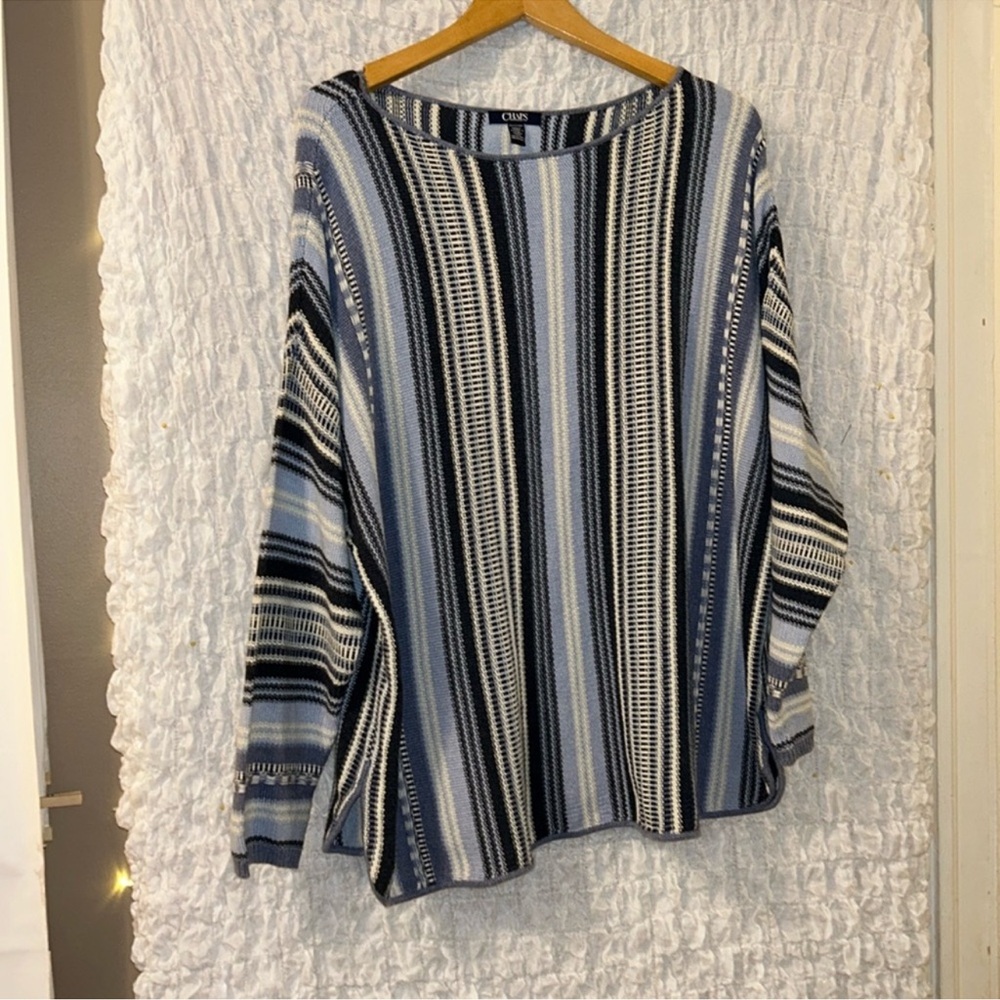 Chaps Long Sleeve Multi Blue & White Striped Sweater